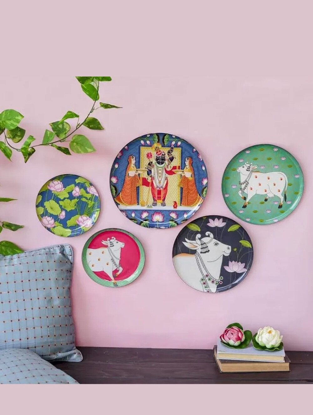 Ritualistic NWT 5pc Pichwai Iron Wall Plate Set Wall Art Metal Wall Hanging